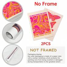 1入/2入/6入組復古波浪漸變裝飾畫，粉橘色，帆布牆藝術，時尚風格的顆粒漸變畫，粉橘色的蝴蝶畫，適用於房間美感、啟發性格言、抽象極簡裝飾畫，是走廊、臥室、客廳的理想禮物 - 彩色 - 查看 5