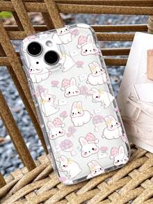 1 Pieza Funda De Teléfono Blando Con Estampado De Flores Y Conejos Pintados Con Colores Compatibles Con Iphone - Multicolor - Ver 2