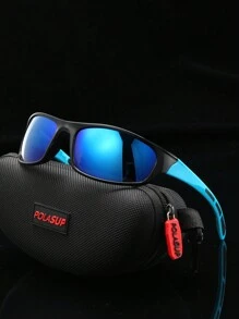 POLASUP 1pc Men's Sports Cycling Glasses For Summer, Suitable For All Seasons, Half Frame With Contrast Double-Color Fluorescent Color, With Silicone Non-Slip Foot Pad, Comfortable And Soft Nose Pad, Polycarbonate Explosion-Proof With Reflective Plating Pc Mirror Anti-Lost Rope And Eyeglass Cloth) Beach Accessories Glasses Shades Easy Comfort Casual Outfits Outdoor Cycling Glasses For Summer Beach Vacation, Outdoor, Travel