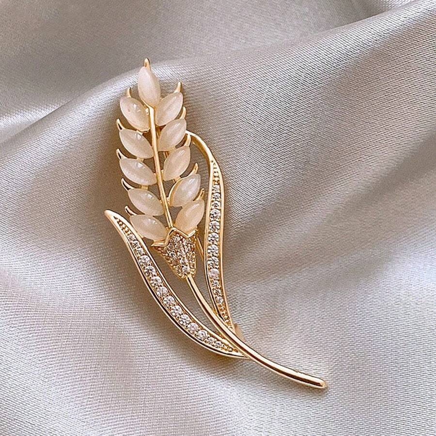 1pc Delicate Ear Of Wheat Design Brooch Suitable For Women's Daily Wear Dress Accessories Pin For Clothes Bag Charm School Office Accessories Shirts Jacket Jewelry Christmas Halloween Clothes Pin Funny Cute Teacher Gifts Costume Accessories Bag Charms - Gold - View 1