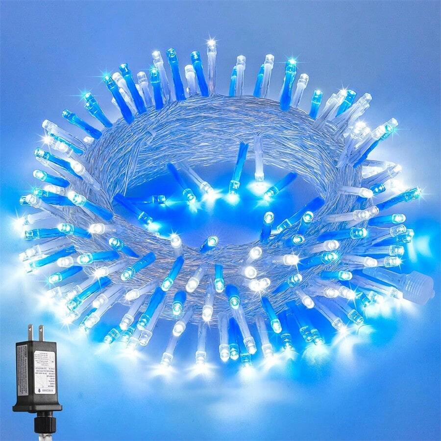 JMEXSUSS Blue And White String Lights Outdoor Indoor, 200 LED Christmas String Lights Clear Wire, 66ft Christmas Lights Plug In For Bedroom Tree Room Party Decorations - 藍白色 - 查看 1