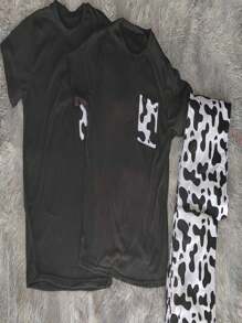 DUO DE PIJAMA PARA PAREJA 4 PIEZAS UNITALLA TELA BRUSH  2 JOGGER Y 2 PLAYERA - Blanco y Negro - Ver 2
