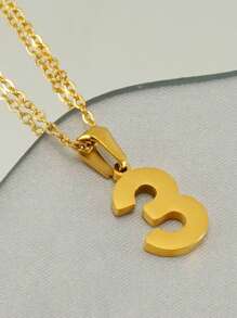 1piece Gold Plated Stainless Steel 0-9 Number Pendant Necklace For Women Men Daily Wear