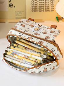 可愛卡通鉛筆盒筆袋開心的狗和卡比獸儲物袋,適用於文具學校 - 咖啡棕 - 查看 7