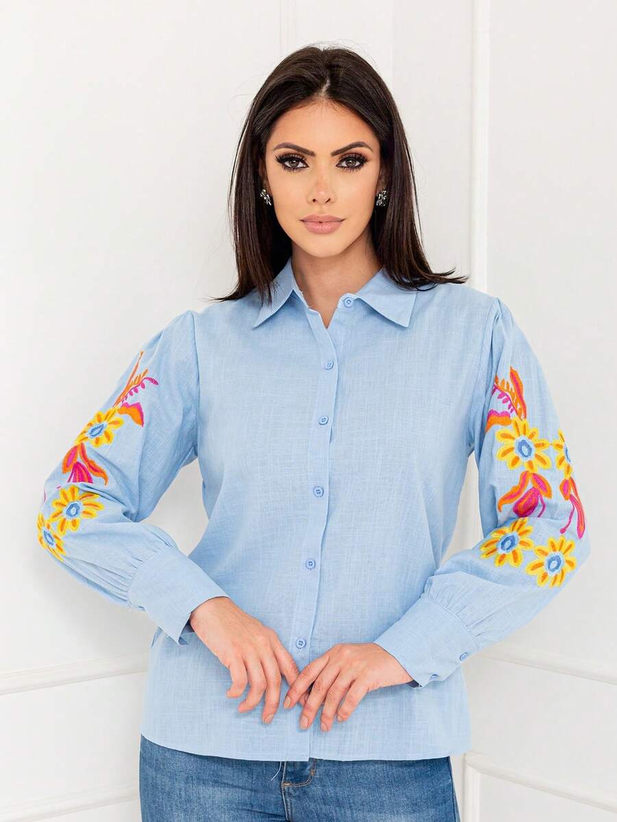 Women Blouses - 藍色 - 查看 1