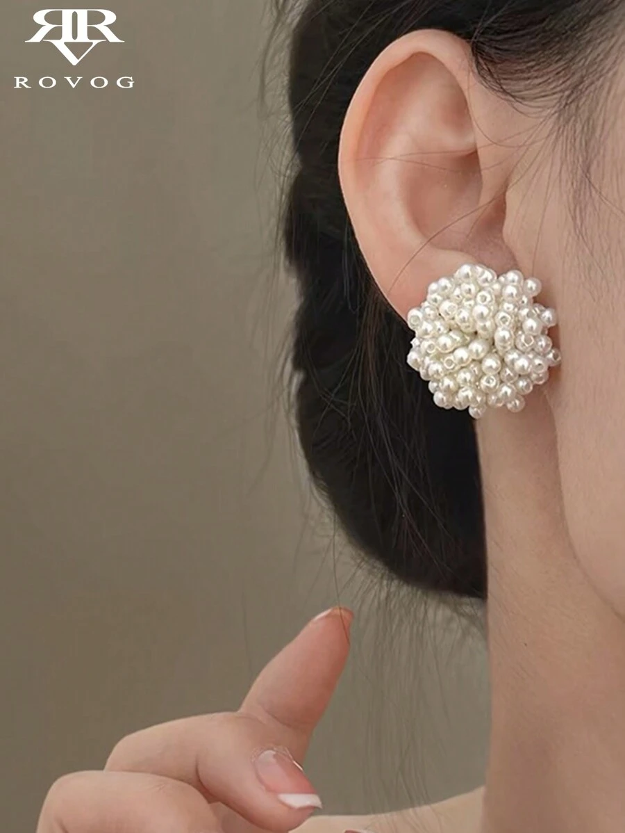 1雙精美時尚人造珍珠耳環，優雅甜美設計，作為女性婚禮或節日禮物