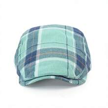 1pc Women's Beret Hat With Two-Tone Plaid Fabric, Lightweight Vintage Style Casual Versatile, Suitable For Daily Wear