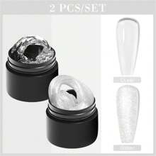 MEET ACROSS Set de 2 piezas de esmalte de uñas de gel con brillo antiadherente, kit de arte de uñas de gel UV desmontable con diseño de tallado 3D, regalo para manicura en casa y salón - Multicolor - Ver 2