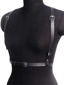 1pc Women's Harness Belt Casual Basics, Cute Buckle Design, Faux Leather Harness Suspenders, Suitable For Casual Wear - Black - View 7