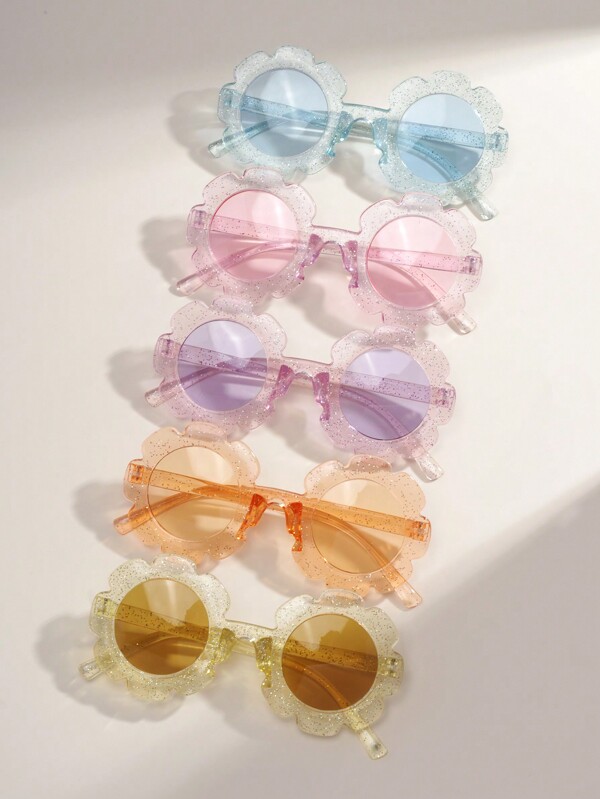 5 piezas Gafas de sol infantiles de diseño de flores transparentes de moda para exteriores