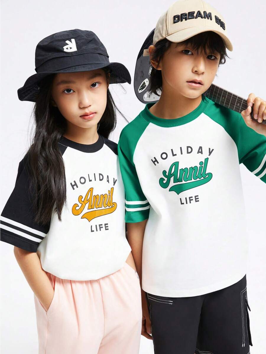 Annil Tween Girl Summer Leisure Versatile Round Neck Short Sleeve T-Shirt