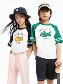 Annil Tween Girl Summer Leisure Versatile Round Neck Short Sleeve T-Shirt