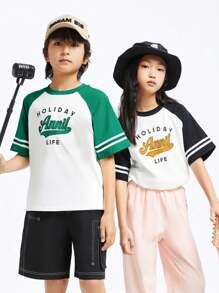 Annil Tween Girl Summer Leisure Versatile Round Neck Short Sleeve T-Shirt