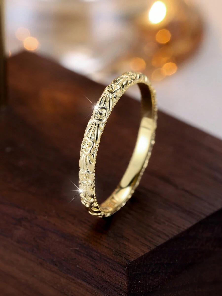 1 Miếng Thanh tú & Cao quý Bạc nguyên chất Mạ vàng Hoa Nhẫn , Tuyệt vời Đối với Của phụ nữ Ngày đêm , Buổi tiệc Và Quà sinh nhật - Vàng - Xem 1