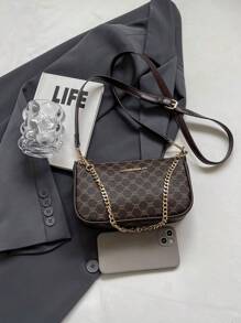 Women's Pu Leather Chain Shoulder Bag With Underarm Design - Coffee Brown - View 5