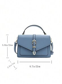 Belt Decorated Flap Crossbody Bag, Handbag - Baby Blue - View 8