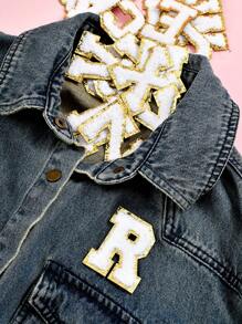 26pcs Blue Felt Fabric Iron-On Letter Patches With Gold Border For Clothing Accessories, DIY Crafting, Sewing