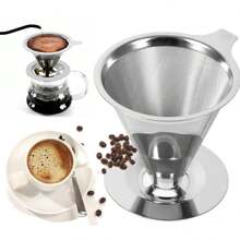 1pc Small Stainless Steel Coffee Filter, Hand Drip Coffee Pot Set, Stainless Steel Filter Cup Dripper, Portable Coffee Filter Back To School - Silver - View 3