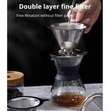 1pc Small Stainless Steel Coffee Filter, Hand Drip Coffee Pot Set, Stainless Steel Filter Cup Dripper, Portable Coffee Filter Back To School - Silver - View 4
