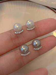 1對優雅立方氧化鋯和珍珠耳針，時尚且適合日常佩戴 - 精緻耳釘 - 查看 11