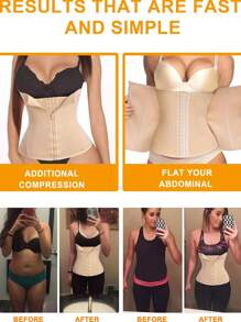 Women's Corset Solid Color Front Zipper Body Shaper Waist Trainer - Beige - View 4