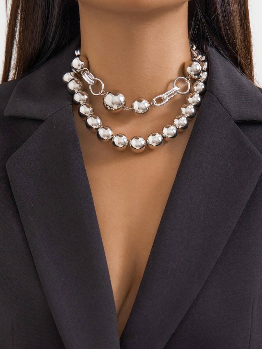 2 Stücke modisches, elegantes asymmetrisches Halsketten-Set mit Perlenbesatz für Frauen, geeignet für feierliche Anlässe, Partys oder als Geschenk