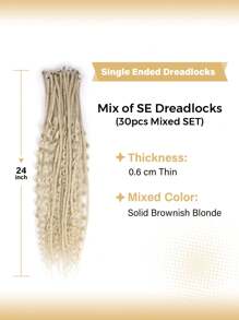 30 Pcs SE Dreadlock Extensions Mixed Sets 3 In 1 Straight Curly Boho Dreads Single Ended Fake Thin Dreadlock Extensions For Women