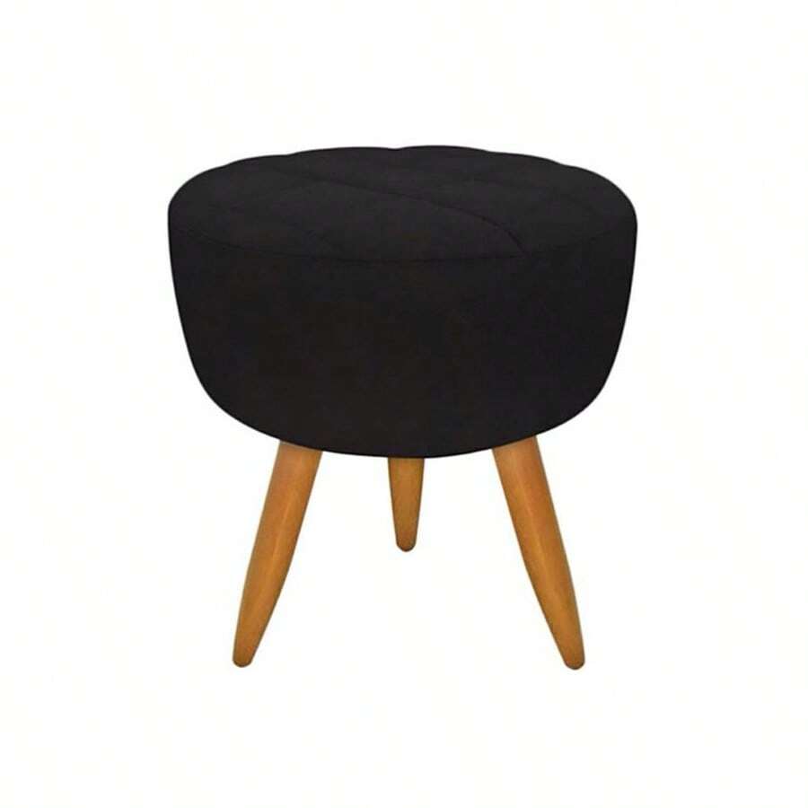 Puff redondo pé palito com detalhe em costura - tripé - várias cores - Preto - Visão 1