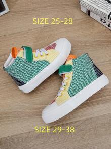 Weiße Baby-leinwand-schuhe, Mittel-hohe Sneaker Für Kinder, Frühling/herbst, Koreanischer Stil, Minimalistisch, Modisch, Lässige Freizeitschuhe Mit Schnürsenkel, Klassisch, Vielseitig, Skateboard-schuhe - Grün - Übersicht 7