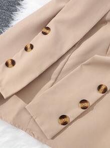 少女夏季短袖領域翻領休閒2合1連衣裙配腰帶 - 卡其色 - 查看 5