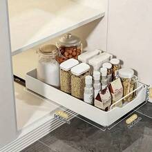 1pc Metal Pull-Out Sink Organizer Drawer, Slide-Out Storage Cabinet Rack For Bottles And Spices, Space Saving Shelf Holds Up To 100kg - White - View 14