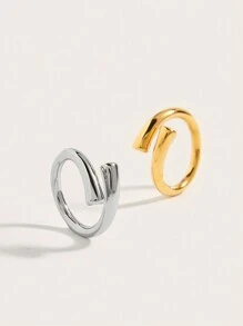 1pc Retro Style Stainless Steel Line Element Foundry Ring Ladies Jewelry Wedding Party Dating Gift - Thick Lines - View 4