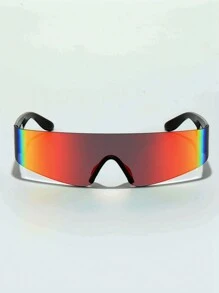 POLASUP 1 Pair Women's Wrap-Around Fashion Glasses, Coated Reflective Lenses, Futuristic Geometric Polygon Cyberpunk Street Style, Paris Runway Beach Accessory, Y2K Music Festival, Summer Beach Vacation, Outdoor Travel - Multicolor - View 7