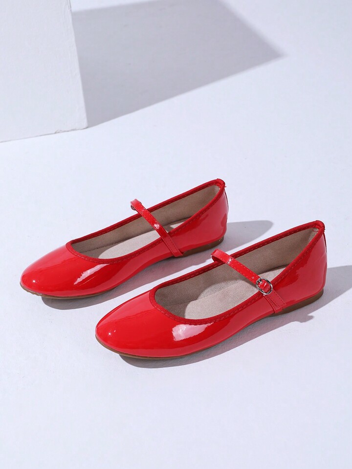 Women s Red Patent Leather Ankle Strap Round Toe Flat Shoes For Daily Casual Wear
