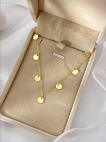 Newsoul 1pc Elegant Round Sequins Necklace Jewelry For Women S925 Sterling Silver Simple Tassels Necklace Fine Jewelry For Party Gift For Dating Deco - Gold - View 2