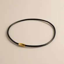 BLKSMTH 4mm Thick Female Leather Style Choker, Olive Shaped Magnetic Lock Gold Plated Necklace