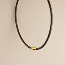BLKSMTH 4mm Thick Female Leather Style Choker, Olive Shaped Magnetic Lock Gold Plated Necklace