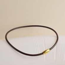 BLKSMTH 4mm Thick Female Leather Style Choker, Olive Shaped Magnetic Lock Gold Plated Necklace