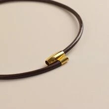 BLKSMTH 4mm Thick Female Leather Style Choker, Olive Shaped Magnetic Lock Gold Plated Necklace