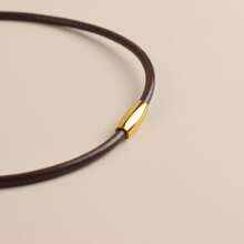 BLKSMTH 4mm Thick Female Leather Style Choker, Olive Shaped Magnetic Lock Gold Plated Necklace