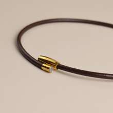BLKSMTH 4mm Thick Female Leather Style Choker, Olive Shaped Magnetic Lock Gold Plated Necklace