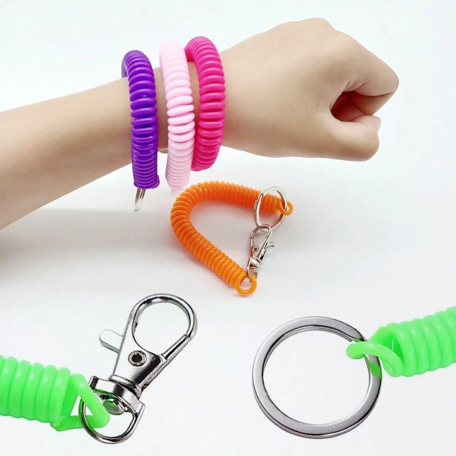 XIANG YU 彈簧可伸縮鑰匙扣,6色螺旋繩鑰匙鍊套裝,配鑰匙環和龍蝦扣,適用於鑰匙、錢包、手機和其他重要物品 - 彩色 - 查看 1