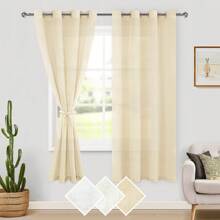 DWCN 2 Panels Màu be Rèm cửa Sa mỏng Chảy xệ Lỗ Lanh Rèm Panels , Sự riêng tư Ánh sáng Lọc Rustic Theo chiều dọc Rèm cửa Đối với Phòng ngủ Phòng khách - Màu be - Xem 4