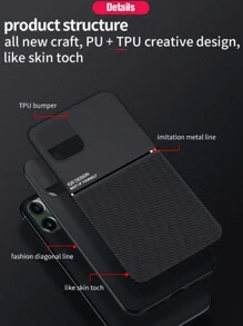 1pc Texture Pu Leather Magnetic Adsorption Phone Case, Compatible With Iphone 11, 12, 13, 14, 15, 13 Pro Max, 14 Pro Max , 15 Pro Max And Galaxy A55, A35, S22 Ultra, S23 Ultra, S24 Ultra,International Version, Not The Domestic Version - Blue - View 4