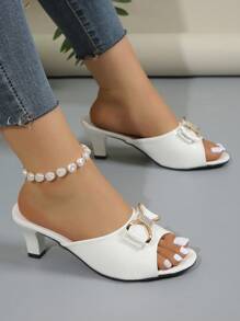 Korean-Style Fashionable Bowknot Stiletto High-Heeled Shoes For Women, Open Toe Mules With Mid-Heel, Large Size Sandals, Women's Summer Sandals Valentines