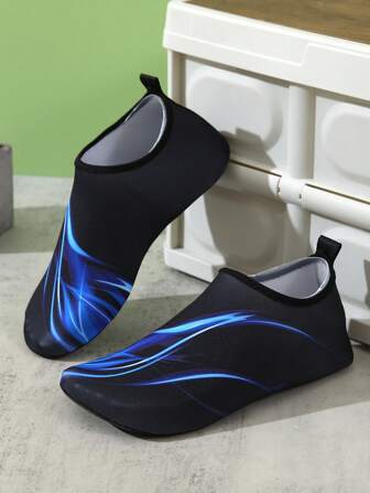 Women's Blue Flame Pattern Beach Shoes, Water Shoes, Swim Shoes, Anti-Slip Water Socks, Breathable Running Machine Shoes, Yoga Shoes, Indoor Barefoot Shoes