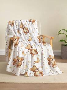 1 件柔软温暖的毛绒毯子，带有可爱的泰迪熊、月亮和星星图案，采用故事书风格，适合客厅、沙发、休闲椅和卧室，也适合旅行、露营和作为礼物 - 彩色 - 查看 6
