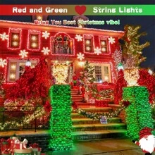 JMEXSUSS 200 LED Christmas String Lights Outdoor, Red & Green Christmas Lights Clear Wire, 11 Modes Connectable Twinkle String Lights Plug In For Christmas Halloween Garden Home Decorations - Red to Green - View 5