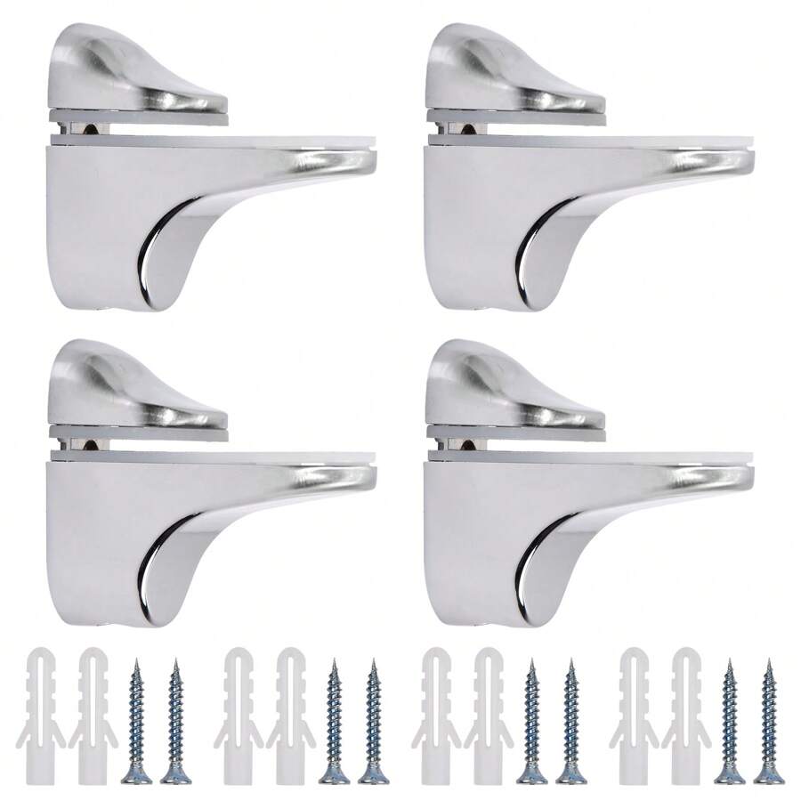 4 Pcs Adjustable Glass Shelf Brackets, Zinc Alloy Glass Clamp Holder, Wall Mount Floating Glass