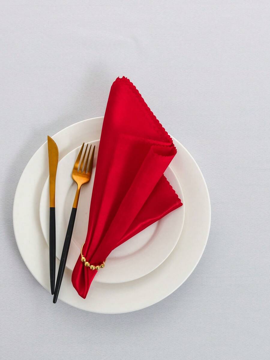 6 件纯色缎面餐巾，适合派对餐桌 - 紅色 - 查看 1